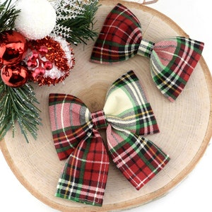 Christmas Plaid Dog Collar Bow ~ Christmas Dog Collar Bow Tie ~ Girly Dog Collar Bow ~ Slide On Bow for Dog Collar ~ Sandy Paws Collar Co®