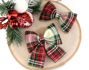 Christmas Plaid Dog Collar Bow ~ Christmas Dog Collar Bow Tie ~ Girly Dog Collar Bow ~ Slide On Bow for Dog Collar ~ Sandy Paws Collar Co®