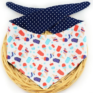 Patriotic Popsicles Tie-On Dog Bandana ~ 4th of July Dog Bandana ~ Summer Dog Bandana ~ Custom Dog Bandana ~ Sandy Paws Collar Co®