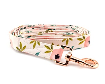 Watercolor Floral Dog Leash ~ Pink Floral Fabric Dog Leash - Fashion Dog Leash ~ Rose Gold Hardware ~ Sandy Paws Collar Co