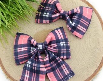 Fireside Plaid Dog Collar Bow - Pink ~ Cute Fall Dog Bow Tie ~ Plaid Girly Collar Bow ~ Slide On Bow for Dog Collar ~ Sandy Paws Collar Co®