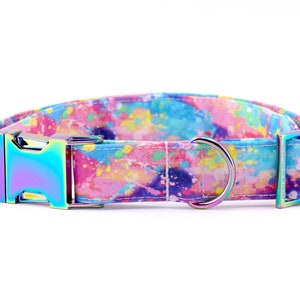Paint Splatter Dog Collar ~ Rainbow Fashion Dog Collar ~ Fabric Dog Collar ~ Rainbow/Iridescent Hardware ~ Sandy Paws Collar Co
