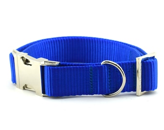 Webbing Dog Collar - Solid Royal Blue ~ Solid Nylon Webbing Dog Collar ~ Silver Metal Hardware ~ Sandy Paws Collar Co