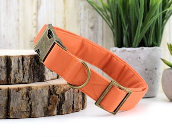 Solid Autumn Orange Dog Collar ~ Solid Fashion Dog Collar ~ Fabric Dog Collar ~ Antique Bronze Metal Hardware ~ Sandy Paws Collar Co