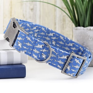 Shark Bite Dog Collar ~ Summer Fabric Dog Collar ~ Beach Fashion Dog Collar ~ Antique Silver Hardware ~ Sandy Paws Collar Co®