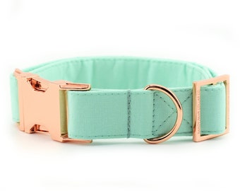 Solid Mint Dog Collar ~ Mint Cotton Fabric Dog Collar ~ Fashion Dog Collar ~ Custom Collar ~ Rose Gold Hardware ~ Sandy Paws Collar Co®