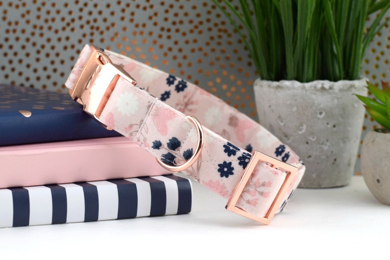 Floral Dog Collar Blush Pink Navy Rose Gold Floral Etsy
