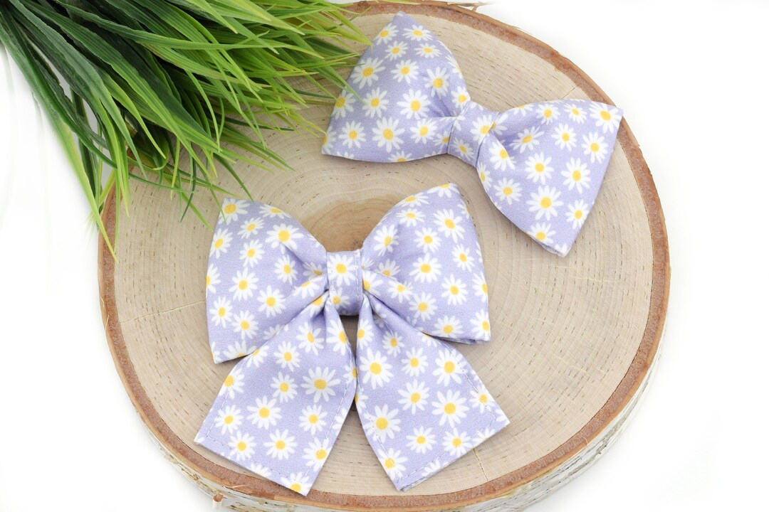 Daisy Dog Collar Bow Lavender Floral Dog Collar Bow Tie Girly Dog
