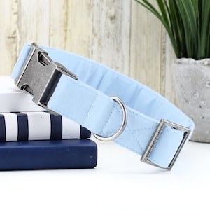 Solid Light Blue Dog Collar ~ Solid Cotton Fabric Dog Collar ~ Fashion Dog Collar ~ Antique Silver Metal Hardware ~ Sandy Paws Collar Co