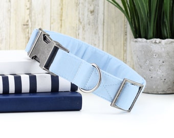 Solid Light Blue Dog Collar ~ Solid Cotton Fabric Dog Collar ~ Fashion Dog Collar ~ Antique Silver Metal Hardware ~ Sandy Paws Collar Co