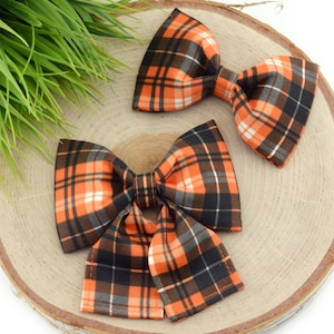 Fireside Plaid Dog Collar Bow - Orange ~ Fall Dog Bow Tie ~ Plaid Girly Collar Bow ~ Slide On Bow for Dog Collar ~ Sandy Paws Collar Co®