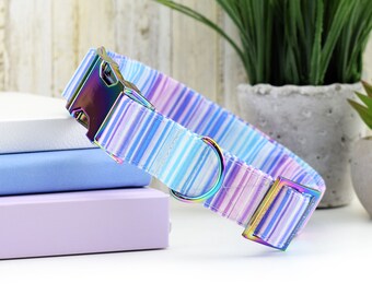 Ombre Stripe Dog Collar - Blue ~ Personalized Fabric Dog Collar ~ Cute Dog Collar ~ Girl Dog Collar ~Rainbow Hardware ~ Sandy Paws Collar Co