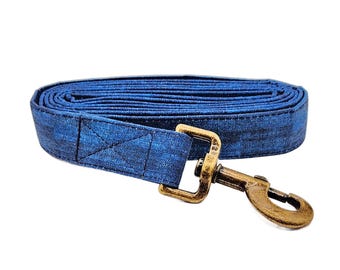 Denim Dog Leash ~ Denim Printed Fabric Dog Leash ~ Antique Bronze Metal Hardware ~ Sandy Paws Collar Co