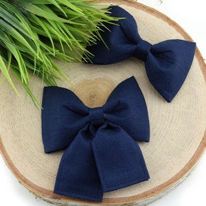 Solid Navy Dog Collar Bow ~ Fabric Bow Tie ~ Girly Dog Collar Bow ~ Slide On Bow for Dog Collar ~ Sandy Paws Collar Co®