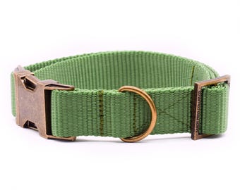 Webbing Dog Collar - Solid Sage Green ~ Solid Nylon Webbing Dog Collar ~ Antique Bronze Metal Hardware ~ Sandy Paws Collar Co