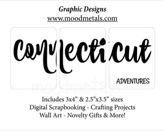 Connecticut Adventure State Words Font Project Life Travel Cards Journal Cards Scrapbooking Printable Planner Cards Instant Download