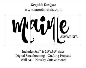 Maine Adventure State Words Font Project Life Travel Cards Journal Cards Scrapbooking Printable Planner Cards Instant Download