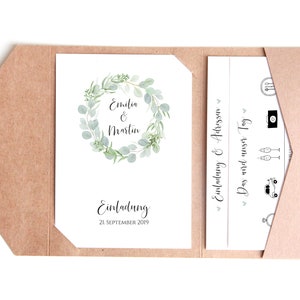 Convite de casamento dobrável, cartão de bolso para convite de casamento • Eucalyptus Love