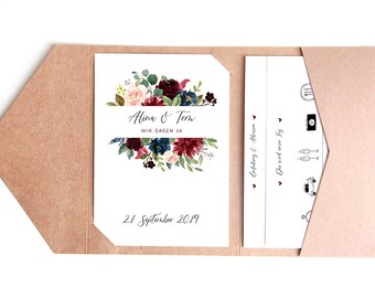 Pocketfold Wedding Invitation, Wedding Pocketfold Card Uitnodiging • Alina&Tom