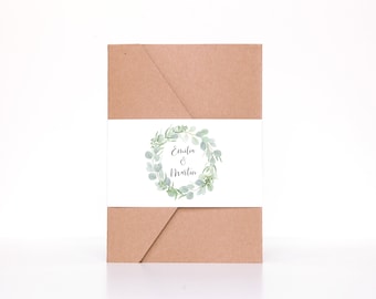 Pocketfold bruiloft uitnodiging, uitnodiging voor de bruiloft Pocketfoldkarte • Eucalyptus liefde