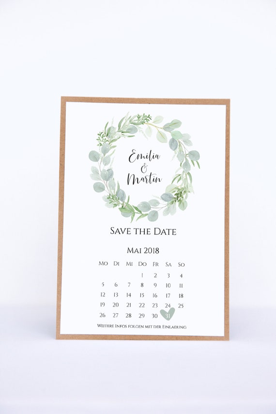Save The Date Karten Mit Kalender Eucalyptus Love2 Etsy