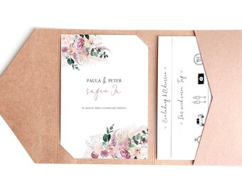 Pocketfold Wedding Invitation, Wedding Pocketfold Card Uitnodiging • Paula&Peter