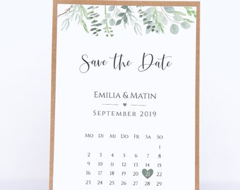 Save the Date Karten mit Kalenderblatt - Eucalyptus Love