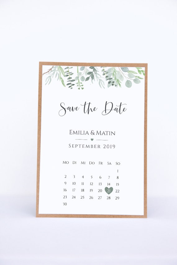 Save The Date Karten Mit Kalenderblatt Eucalyptus Love Etsy