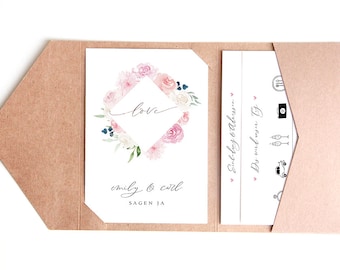 Pocketfold Wedding Uitnodiging, Wedding Pocketfold Card Uitnodiging • Blush Liefde