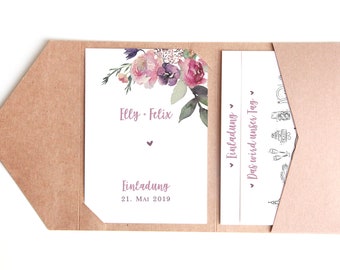 Pocketfold bruiloft uitnodiging, uitnodiging voor de bruiloft Pocketfoldkarte • Elly + Felix