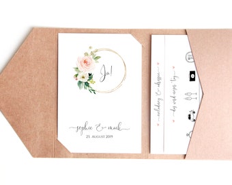 Pocketfold bruiloft uitnodiging, bruiloft uitnodiging Pocketfold kaart • Sophie & Maik