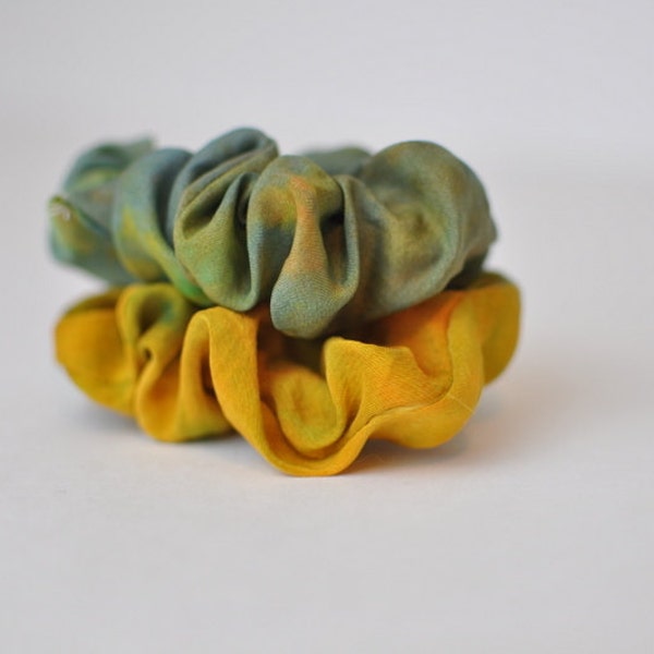 Tie Dye Scrunchie : Green, Yellow, Hair Scrunchie, Hair Tie, 2 pack scrunchies