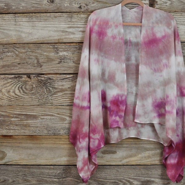 Tie Dye Kimono : Boho, Bohemian, Hippie, Silk, Ombre, Magenta, Pink, Purple, Festival, Kimono, Shawl, Jacket