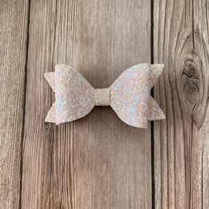 Chunky Glitter Pastel Pink Spring Bow Clip