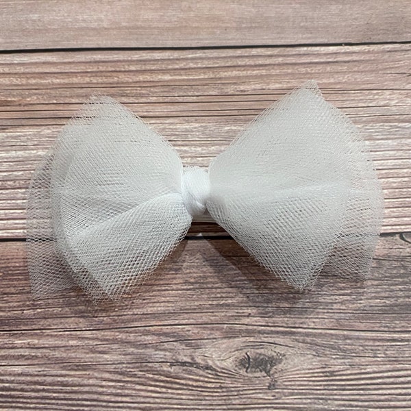 White Tulle Layered Hair Bow