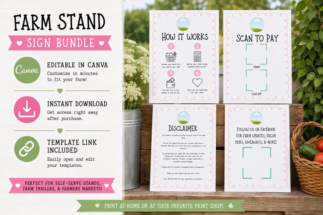 Editable Farm Stand Sign Bundle | Cottagecore Produce Stand Signs ...