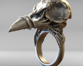 Raven Norse Ring, Crow Bird Skull Ring, Witchy Pagan Ring, Viking Ring