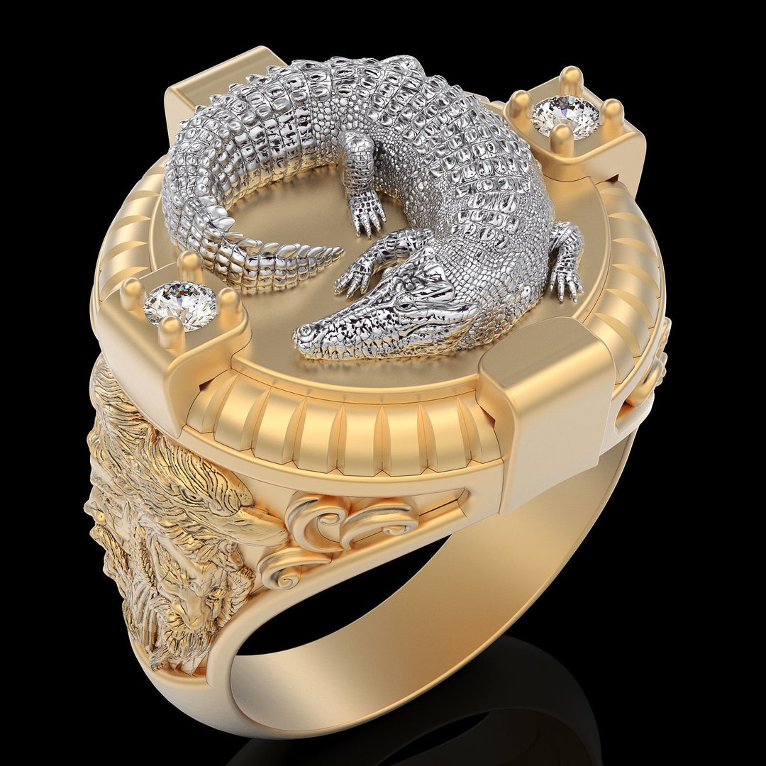 Signet Animal Ring, Crocodile Ring, Animal Ring, Two Tone Ring ...