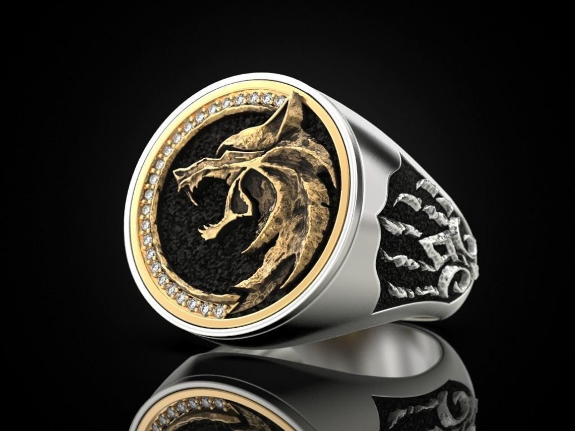 The Witcher Symbol Engraved Silver Ring Witcher Ring Etsy
