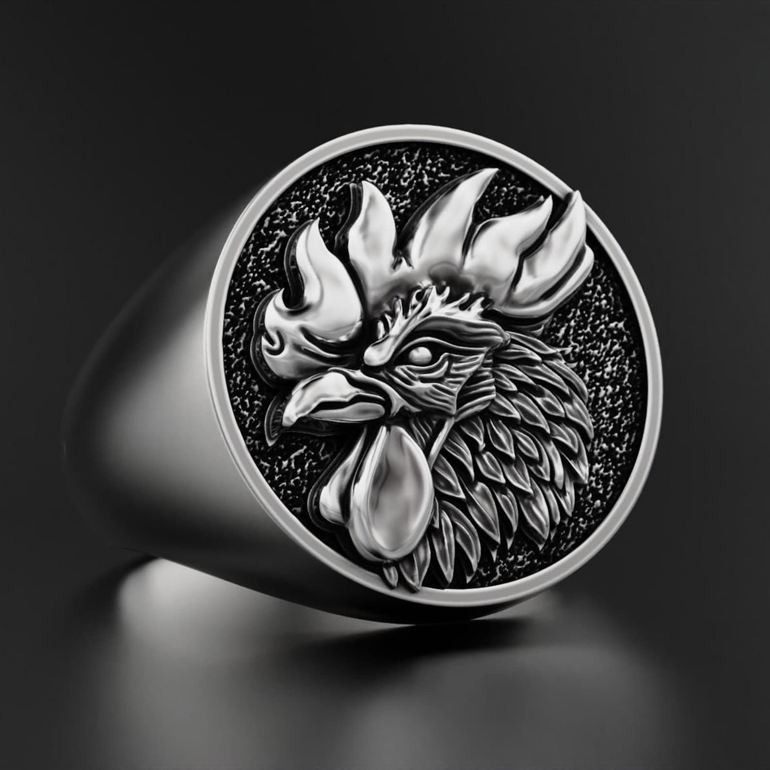Rooster Sterling Silver Men Ring Cockerel Animal Etsy