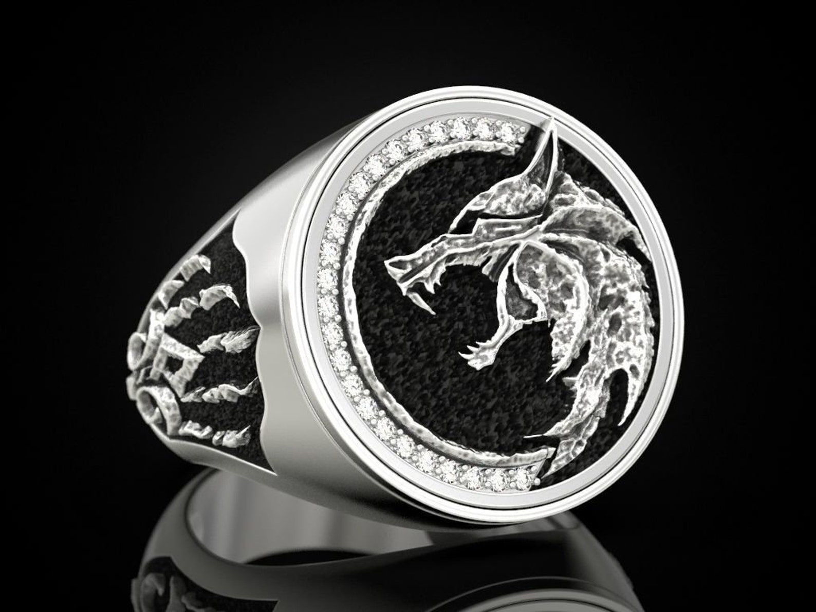 The Witcher Symbol Engraved Silver Ring Witcher Ring Etsy