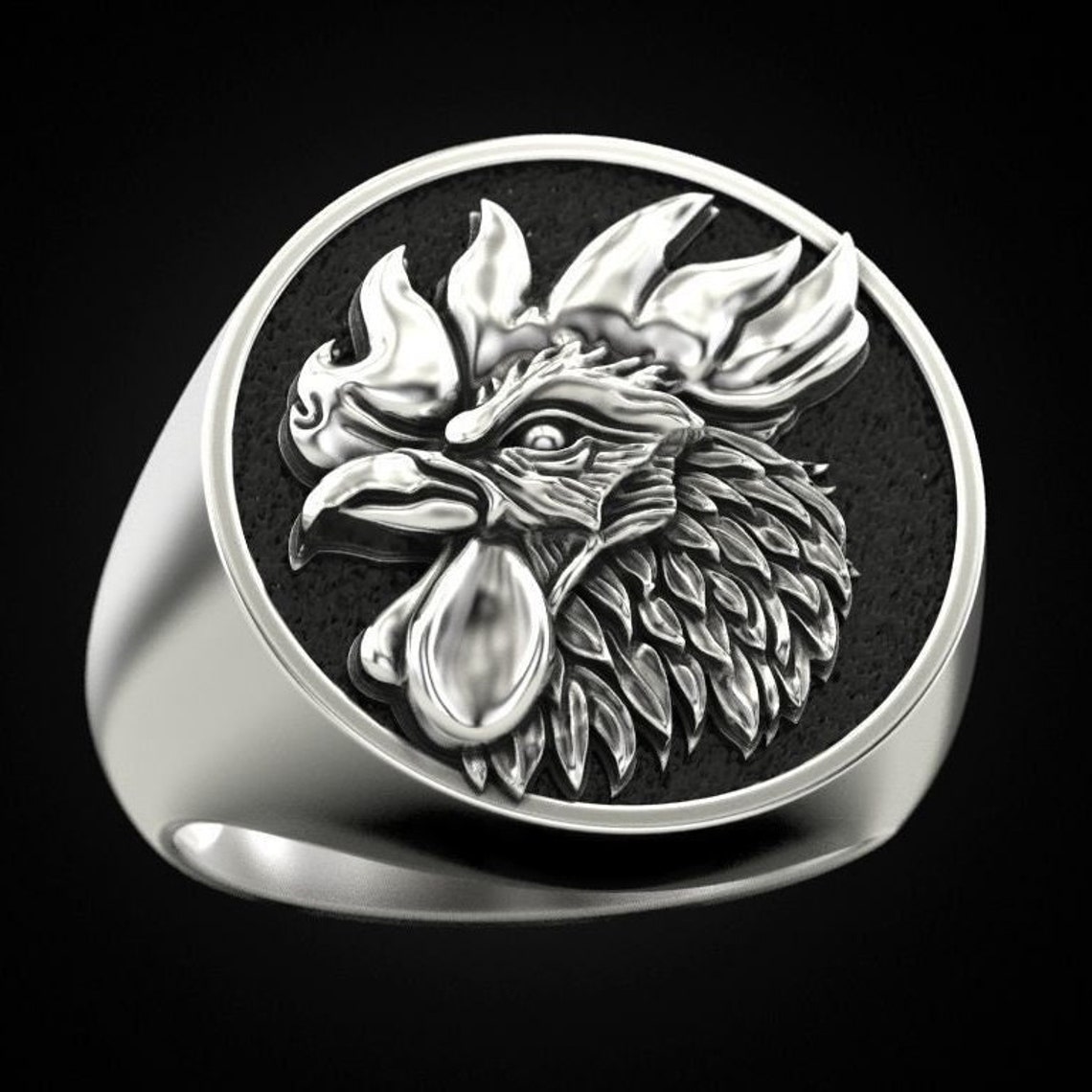 Rooster Sterling Silver Men Ring Cockerel Animal Etsy