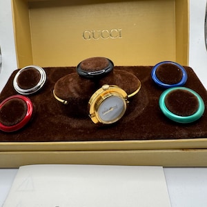 Authentic Gucci 5 Interchangeable Bezel Cuff Band Watch