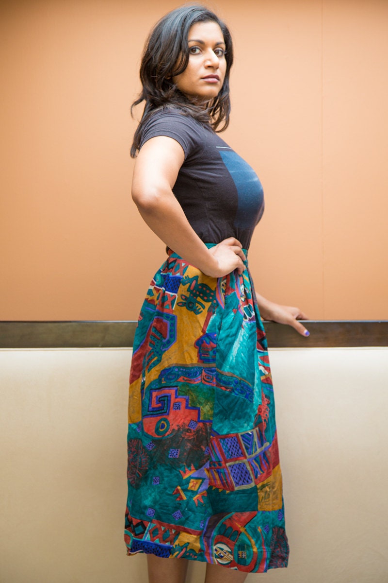 Vintage 80s Green Multicolor Vivid Abstract Pocketed Skirt - Etsy Israel