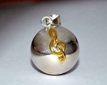 Pendentif boule Harmony en argent carillonné avec laiton NOTE DE MUSIQUE