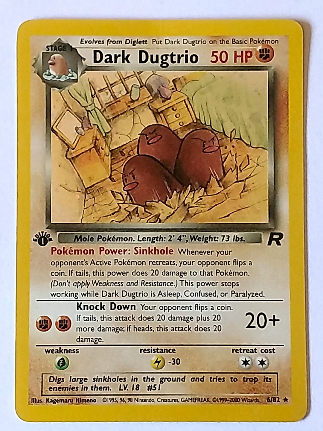 6/82, Dark Dugtrio  Holo-foil (team Rocket) Rare, 1st Edition, Ill.  Kagemaru Himeno, Wizards of the Coast 1999, MINT - Etsy