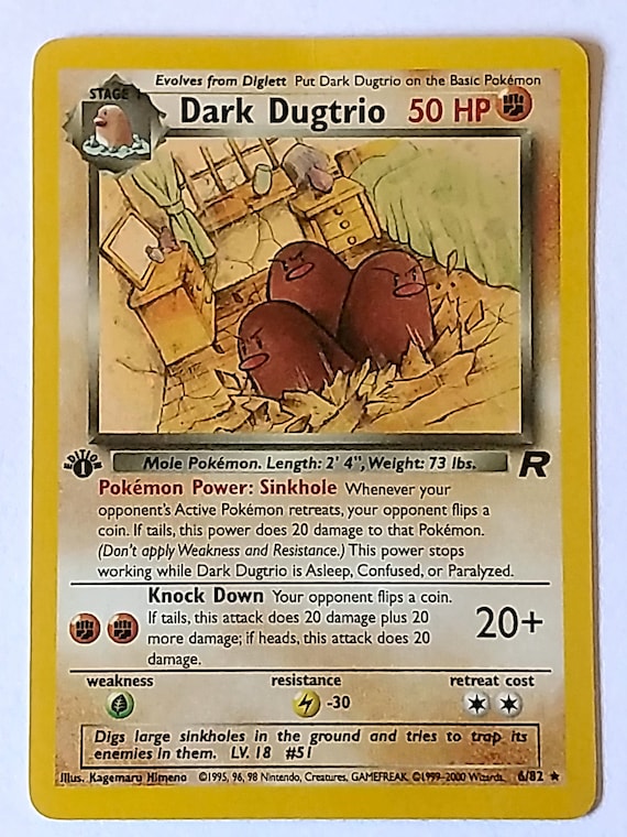6/82, Dark Dugtrio – Holo-foil (team Rocket) Rare, 1st Edition