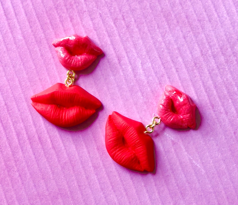 RED LIPS EARRINGS. Kiss me earrings. Lips jewelry. Lipstick Etsy