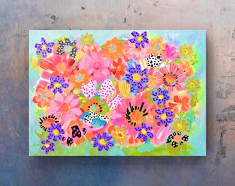 Floral original painting, colorful painting, abstract painting, cheerful decor wall, abstract floral painting for modern house