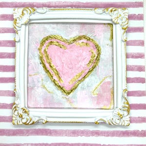 Framed Nursery Painting for Girls, Newborn Gift, Pink Heart Wall Art, Shabby Chic Gift for Baby Shower, Romantic Nursery Art, Nursery Decor